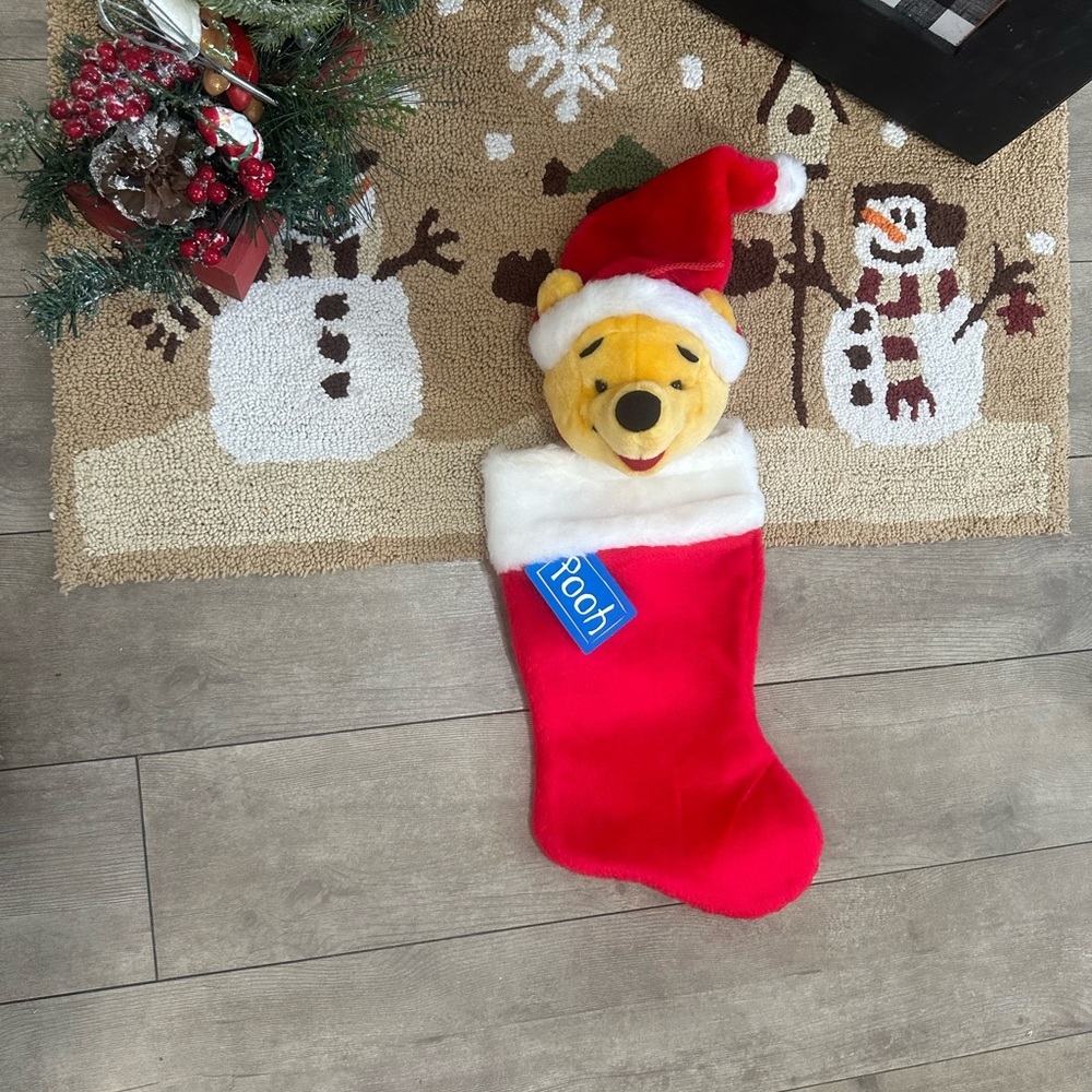 New Vintage Winnie the Pooh Christmas Stocking Pooh Bear Plush 3D New with Tags - Picture 10 of 16